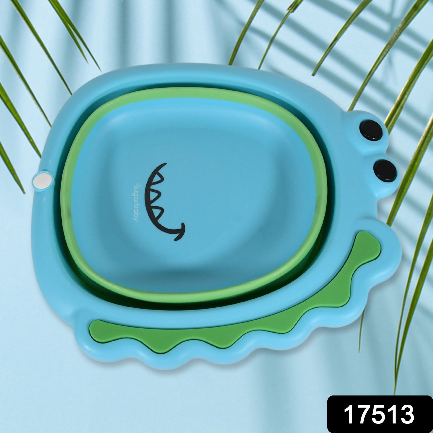 Wukusy frog-shaped baby wash basin, foldable, lightweight, thick plastic, for washing face, ideal for home baby care.