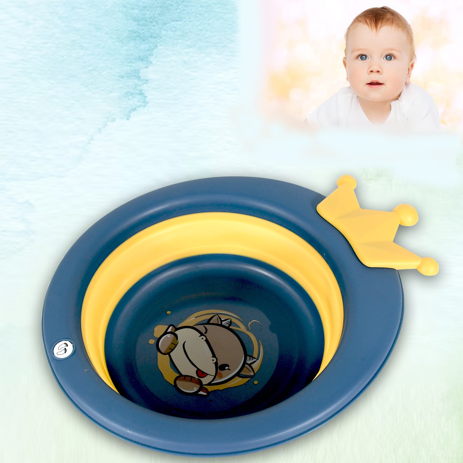Wukusy cartoon-shaped foldable baby wash basin, lightweight and thick for easy face washing, 33x31 cm, perfect for home use.
