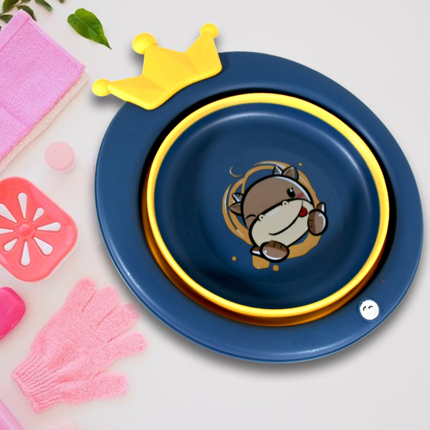 Wukusy cartoon-shaped baby wash basin, foldable and lightweight, with thick walls, suitable for face washing at home.