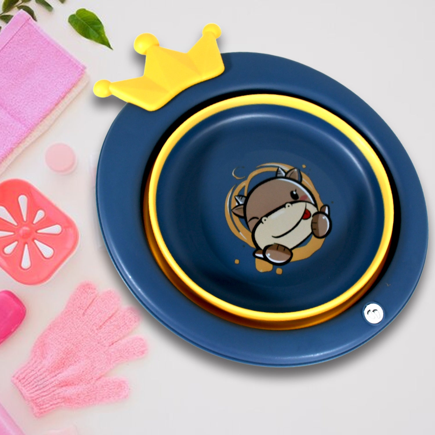 Wukusy cartoon-shaped baby wash basin, foldable and lightweight, with thick walls, suitable for face washing at home.