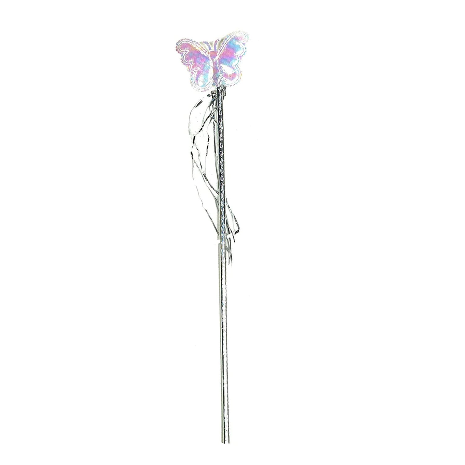 Baby girl fairy costume with nylon butterfly wings, angel wand, and colorful hairband, perfect for parties and dress-up.