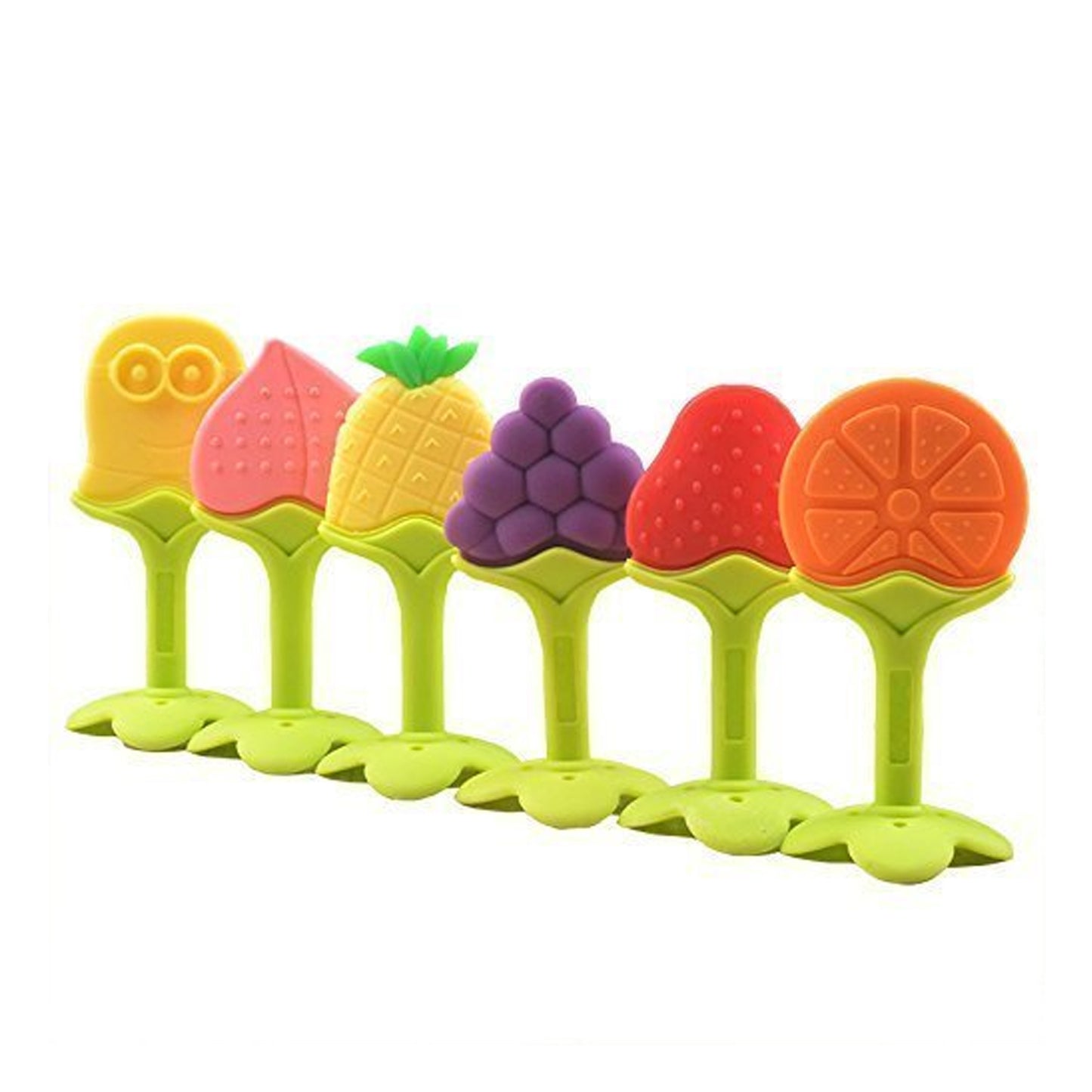Wukusy silicone fruit-shaped teether toy for babies and toddlers, made from food-grade silicone, safe for infants and children.