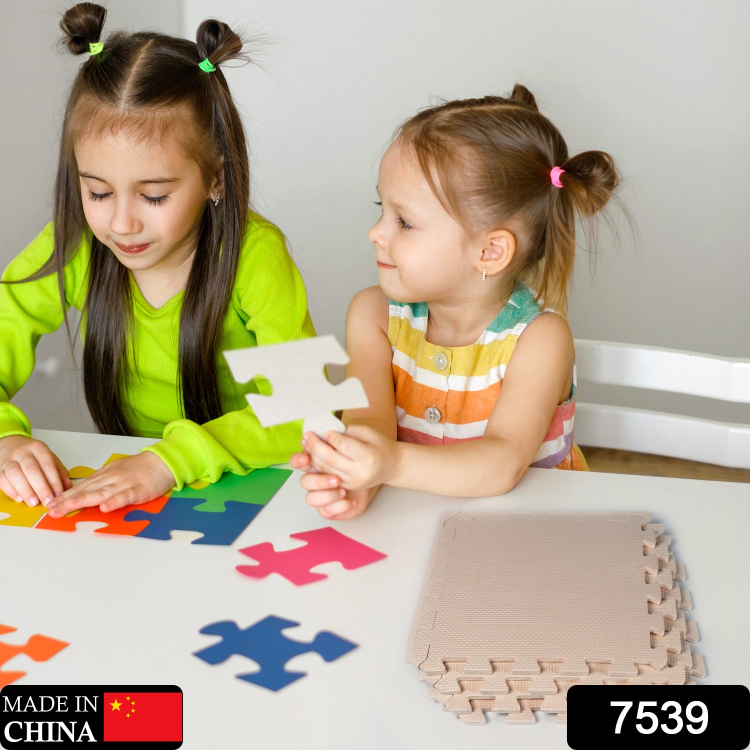 Set of four Wukusy kids floor mats with soft plush foam, interlocking puzzle tiles for babies' crawling and play.