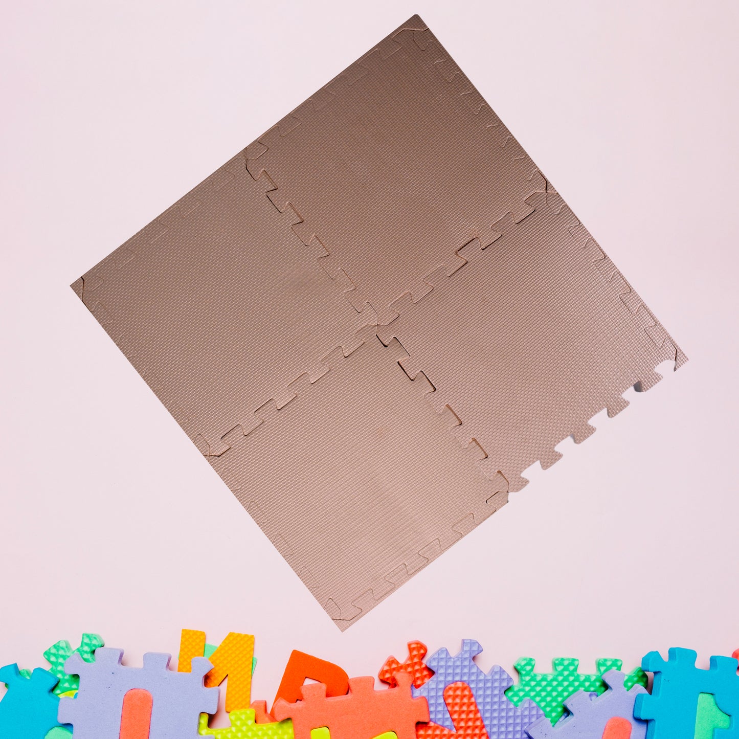 Wukusy kids' soft plush foam puzzle play mats for crawling and play, 4-piece set of interlocking tiles for infants and toddlers.