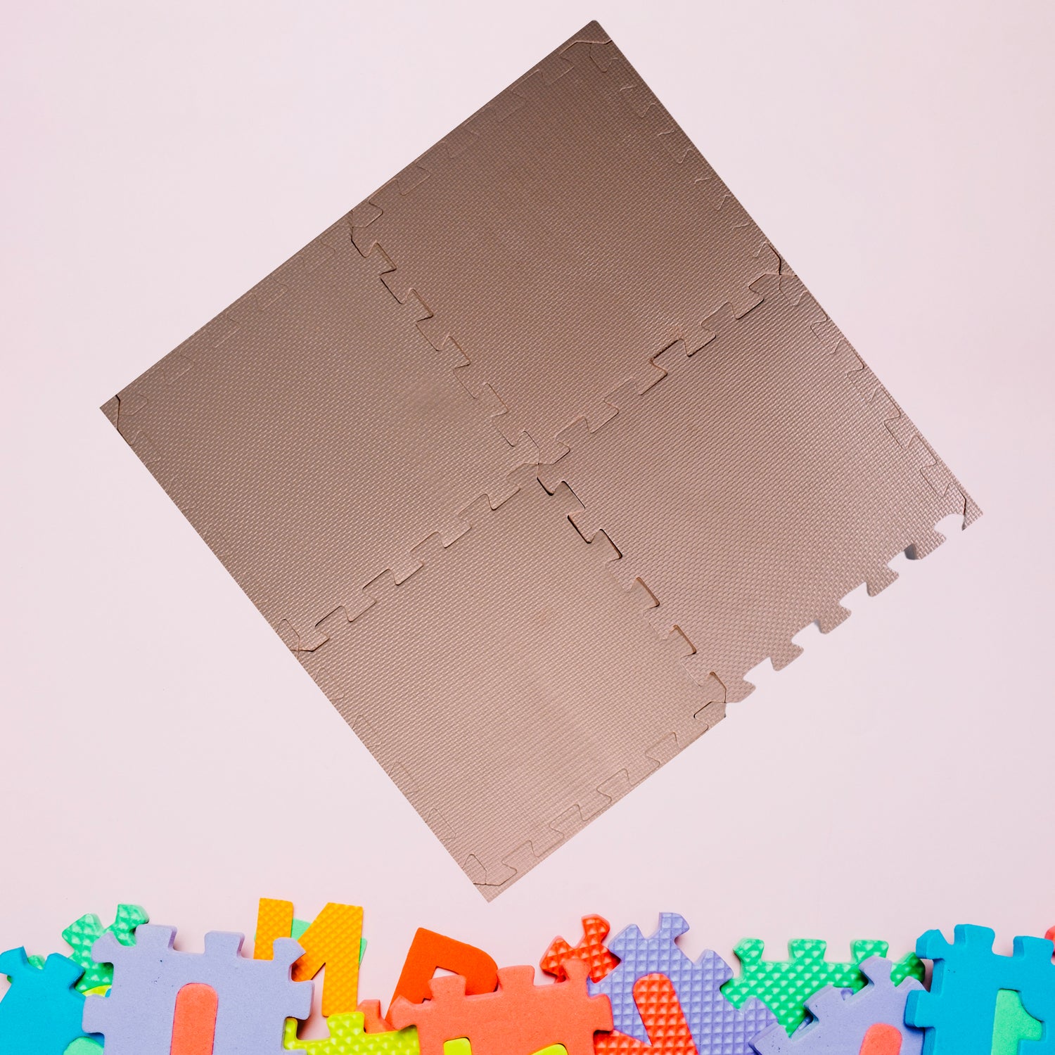 Wukusy kids' soft plush foam puzzle play mats for crawling and play, 4-piece set of interlocking tiles for infants and toddlers.