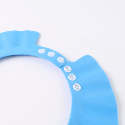 Adjustable Wukusy Baby Shower Cap for baby care, featuring a soft, waterproof design in a neutral color.