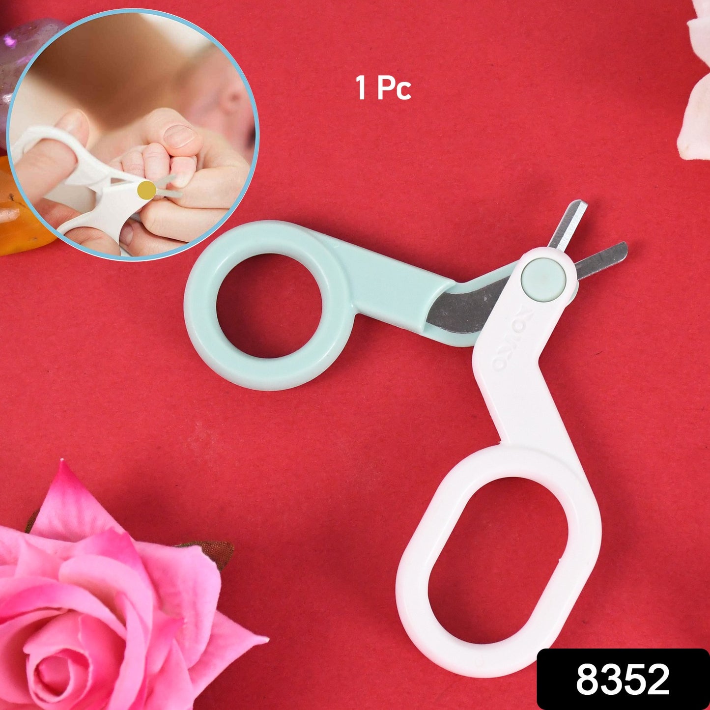 Wukusy baby safety nail cutter scissors for gentle, safe nail clipping of infants, featuring rounded tips and compact design.