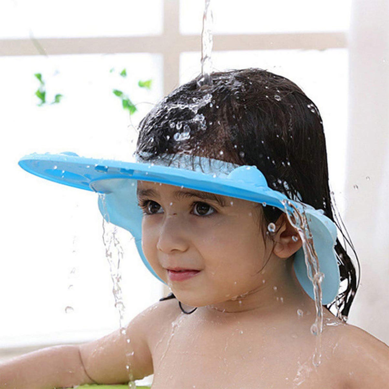 Baby silicone shower cap by Wukusy, small size, designed for gentle hair protection during bath time.