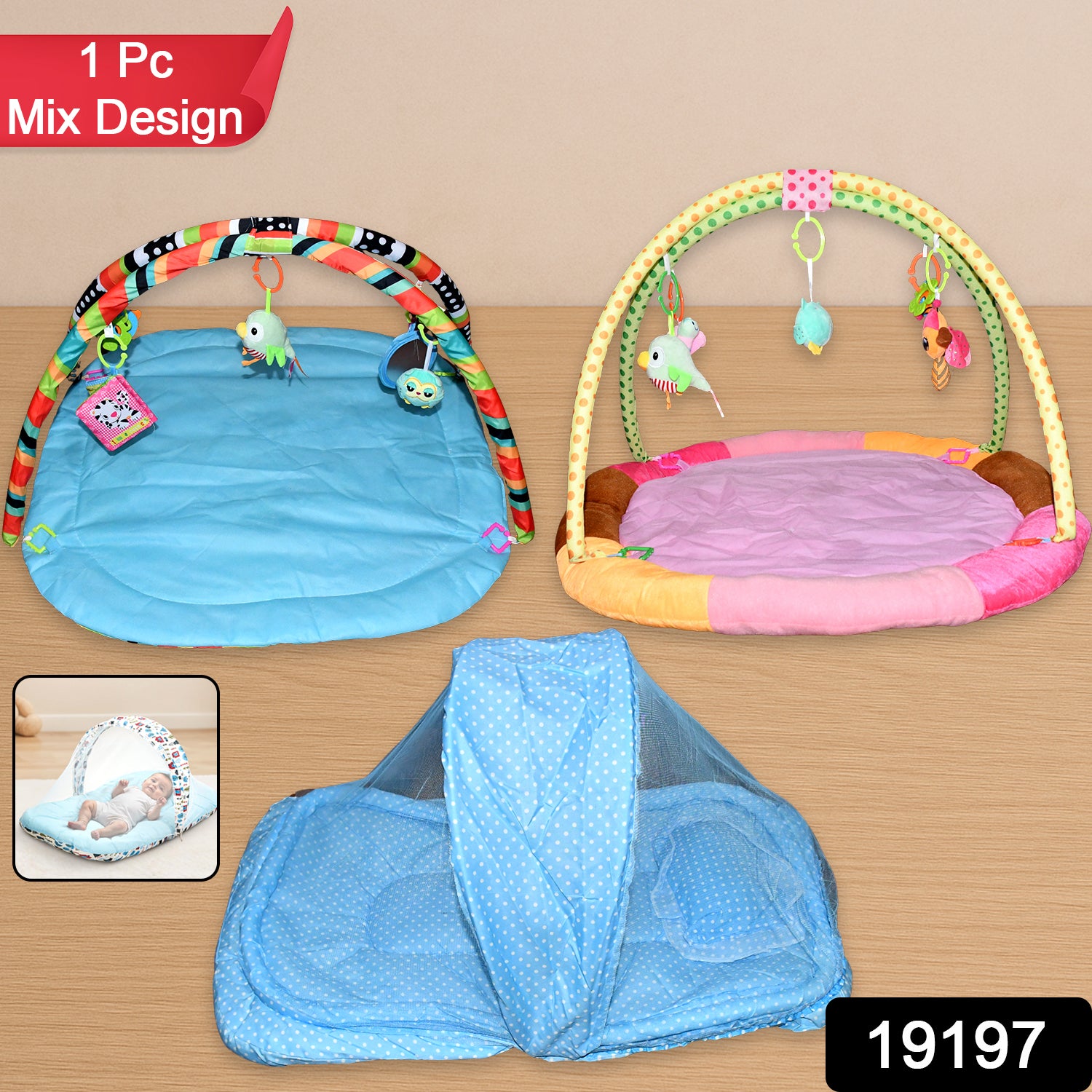 Wukusy baby care multipurpose play gym and sleeping mat with colorful mix design for infants and toddlers.