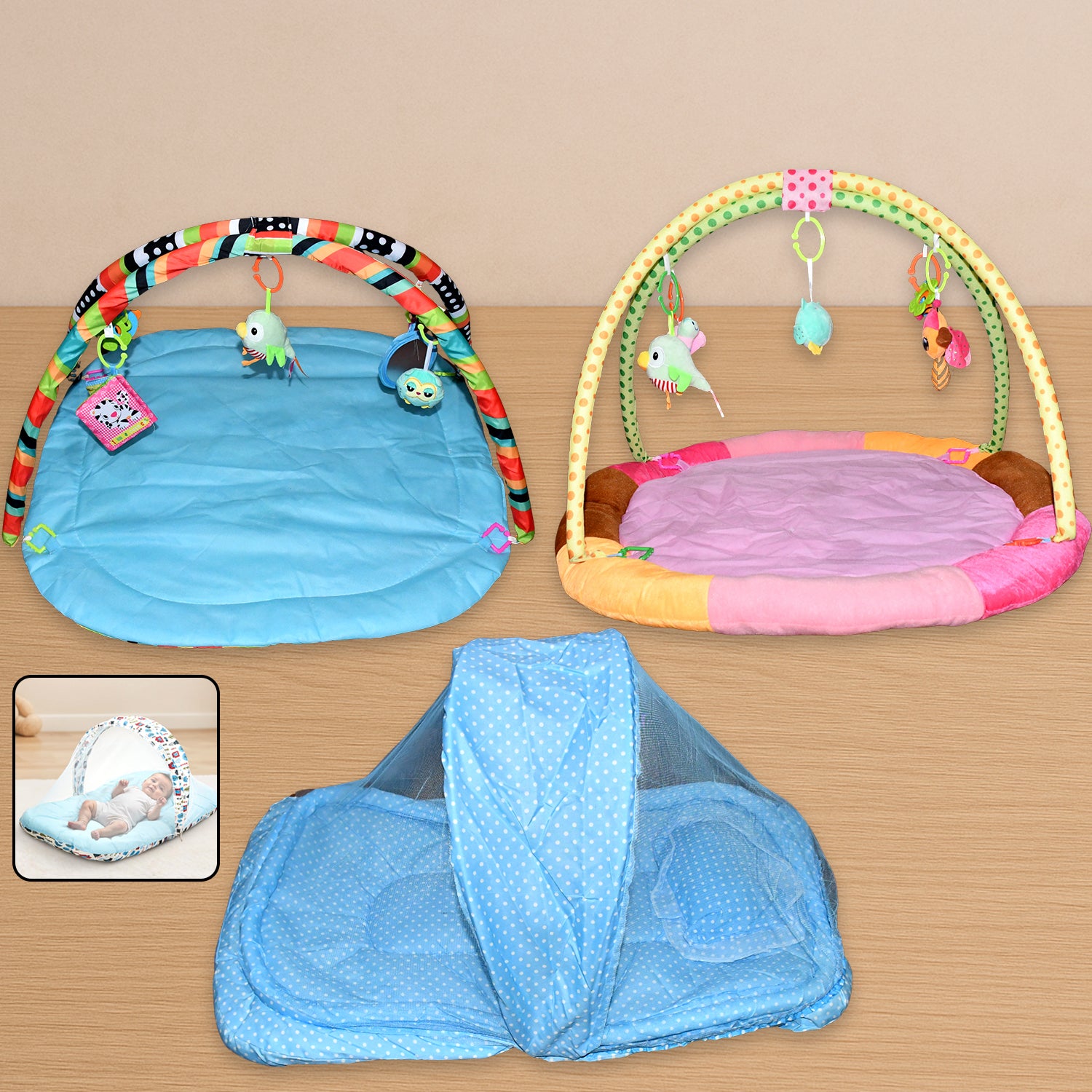 Wukusy baby care multipurpose play gym and sleeping mat with colorful mix design, featuring soft padded surface for infants.