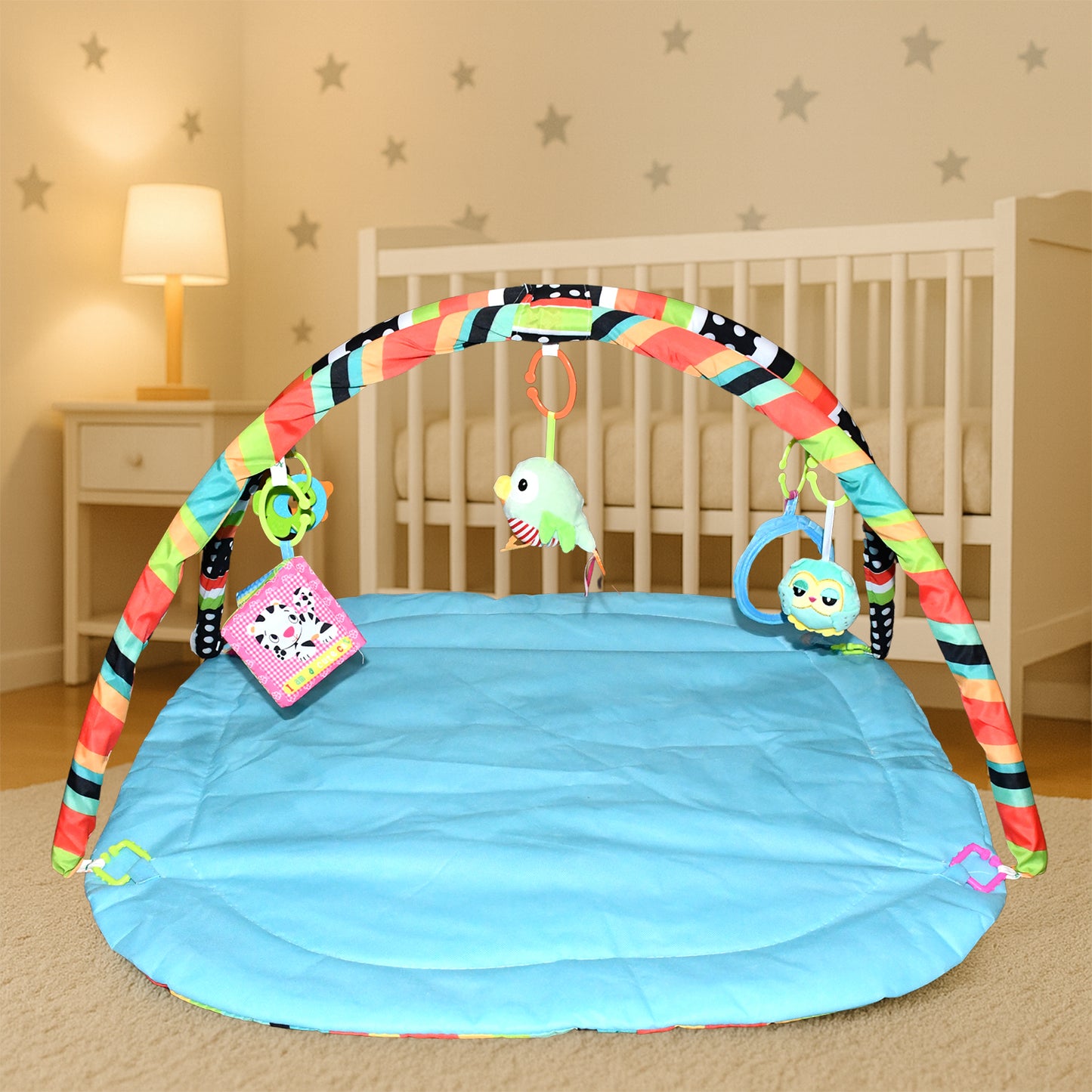 Wukusy baby care multipurpose play gym and sleeping mat with colorful mix design, suitable for infants' play and nap time.
