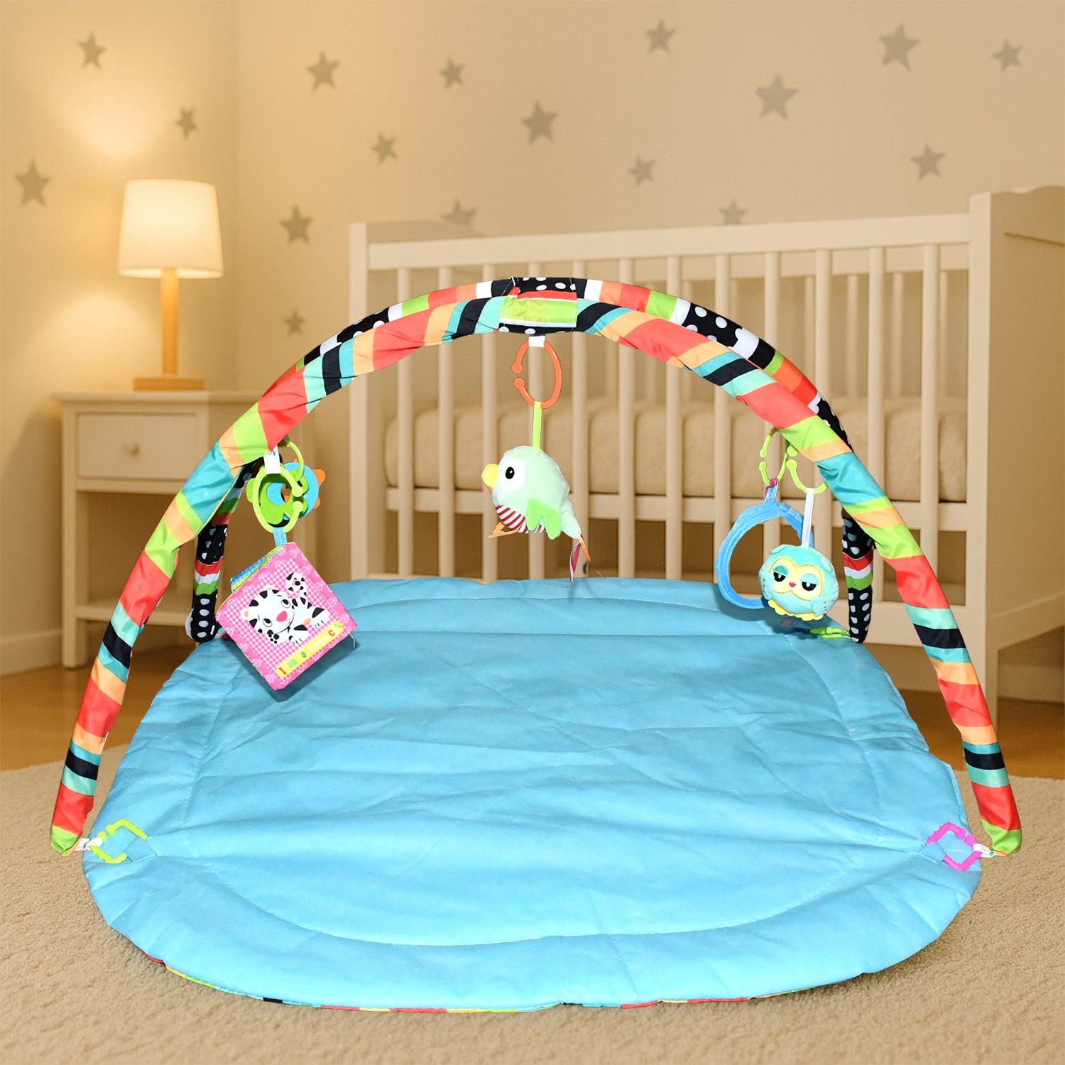 Wukusy baby care multipurpose play gym and sleeping mat with colorful mix design, suitable for infants' play and nap time.