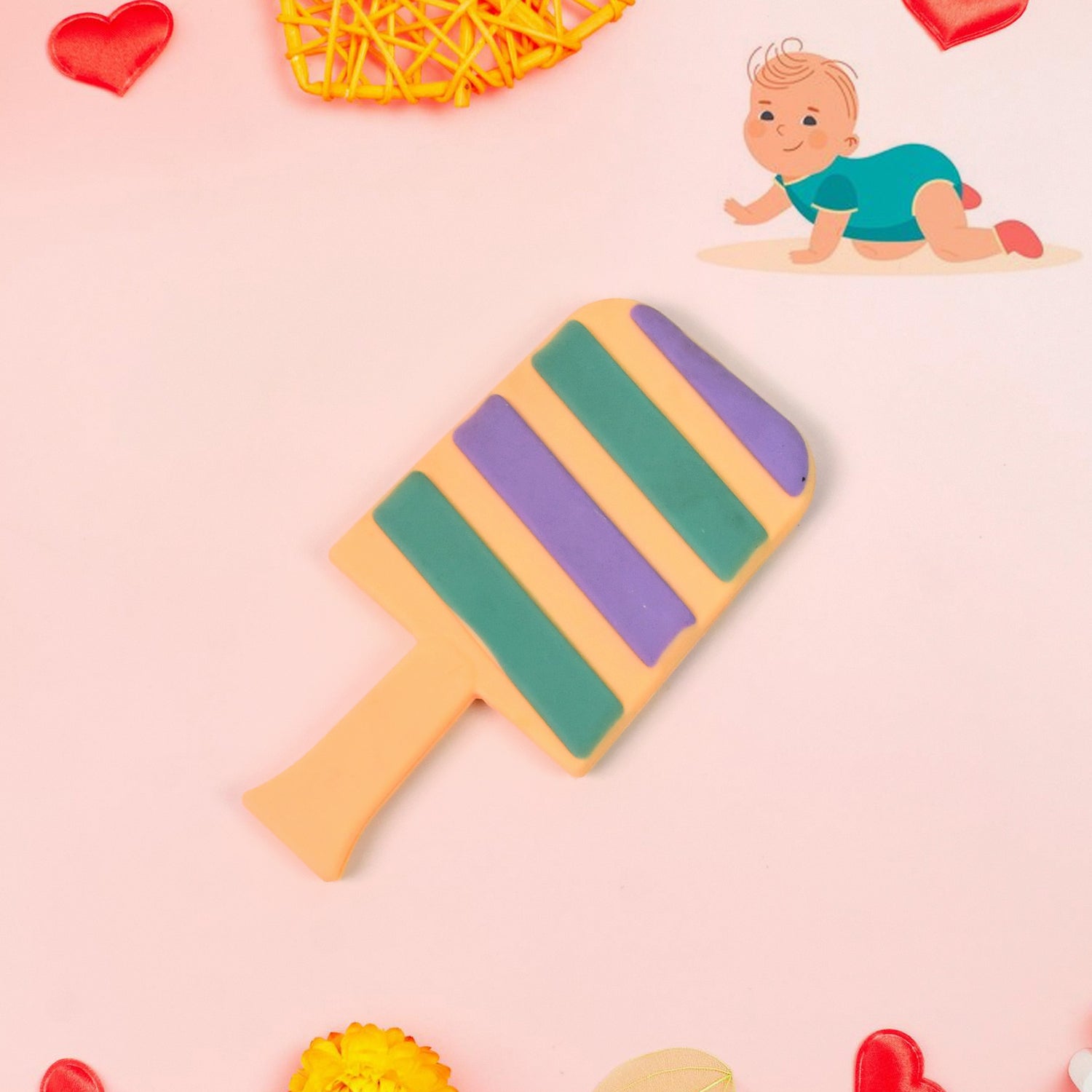Wukusy silicone candy shape teether for babies, displaying a colorful, soft, chew-friendly baby care accessory in vibrant candy design.