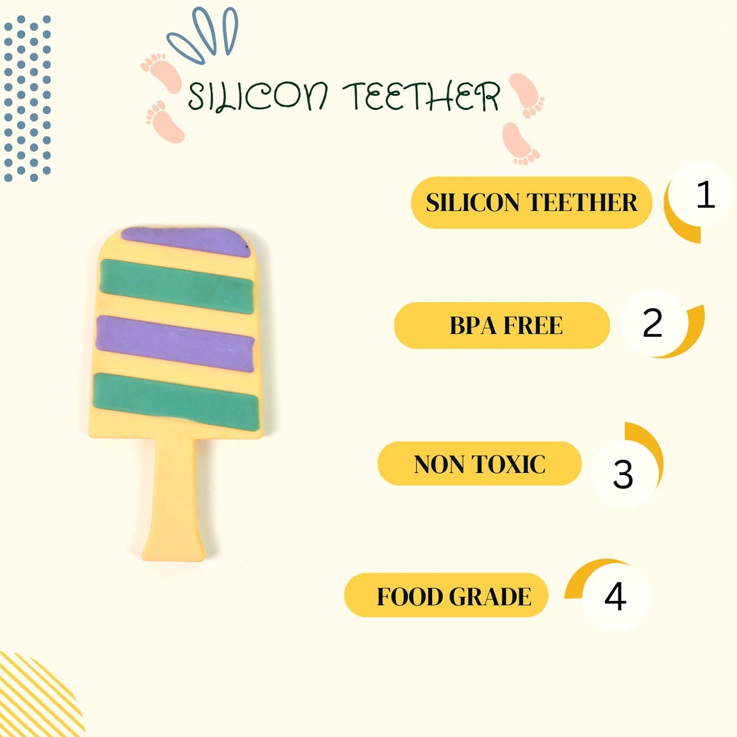 Wukusy silicone candy-shaped teether for baby, featuring bright colors and textured surface for soothing teething gums.