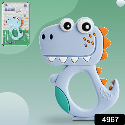 Silicone dinosaur teether for babies by Wukusy, featuring a mix of colorful dinosaur designs for soothing teething relief.