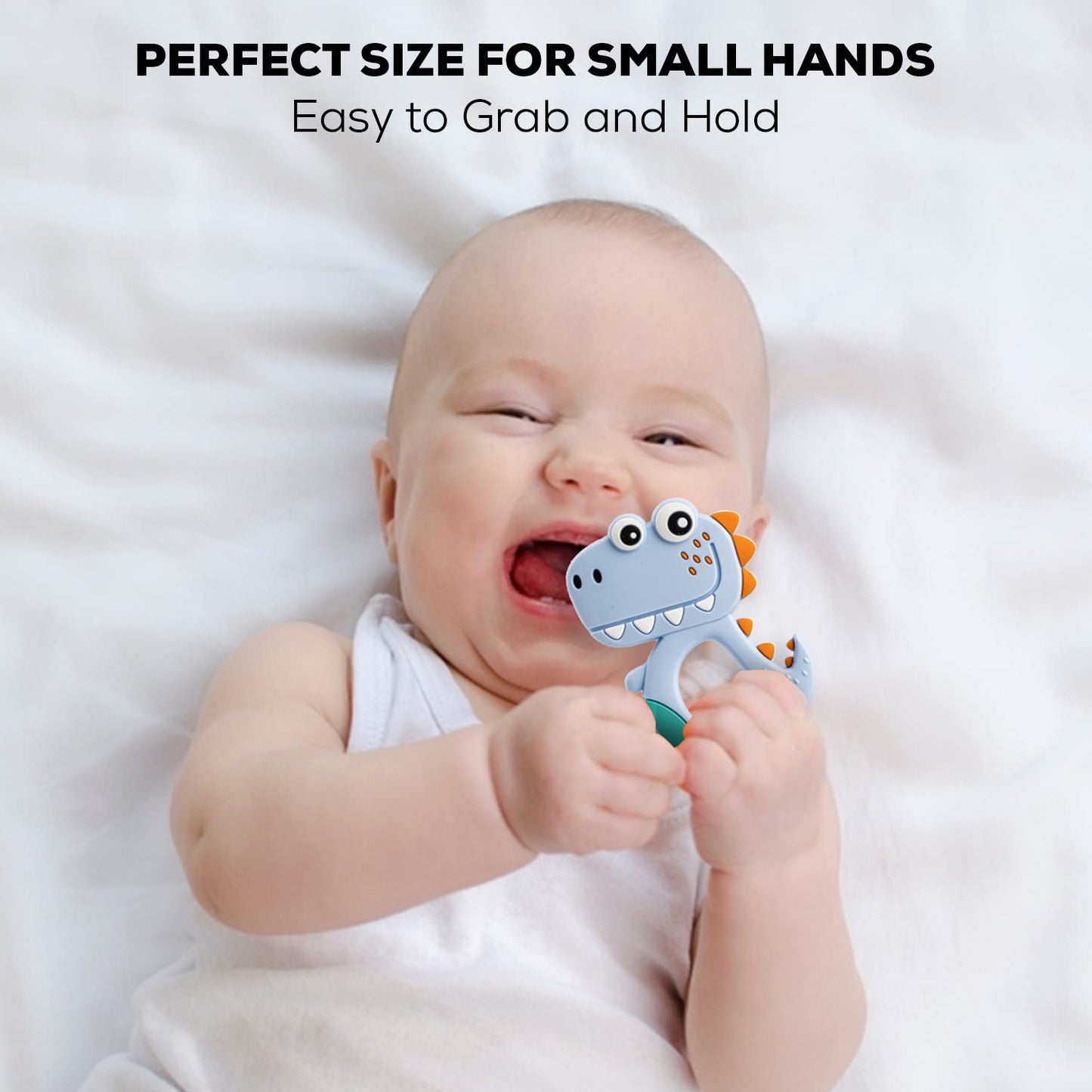 Wukusy silicone dinosaur teether for babies, featuring colorful mixed design and safe, soft material for teething relief.