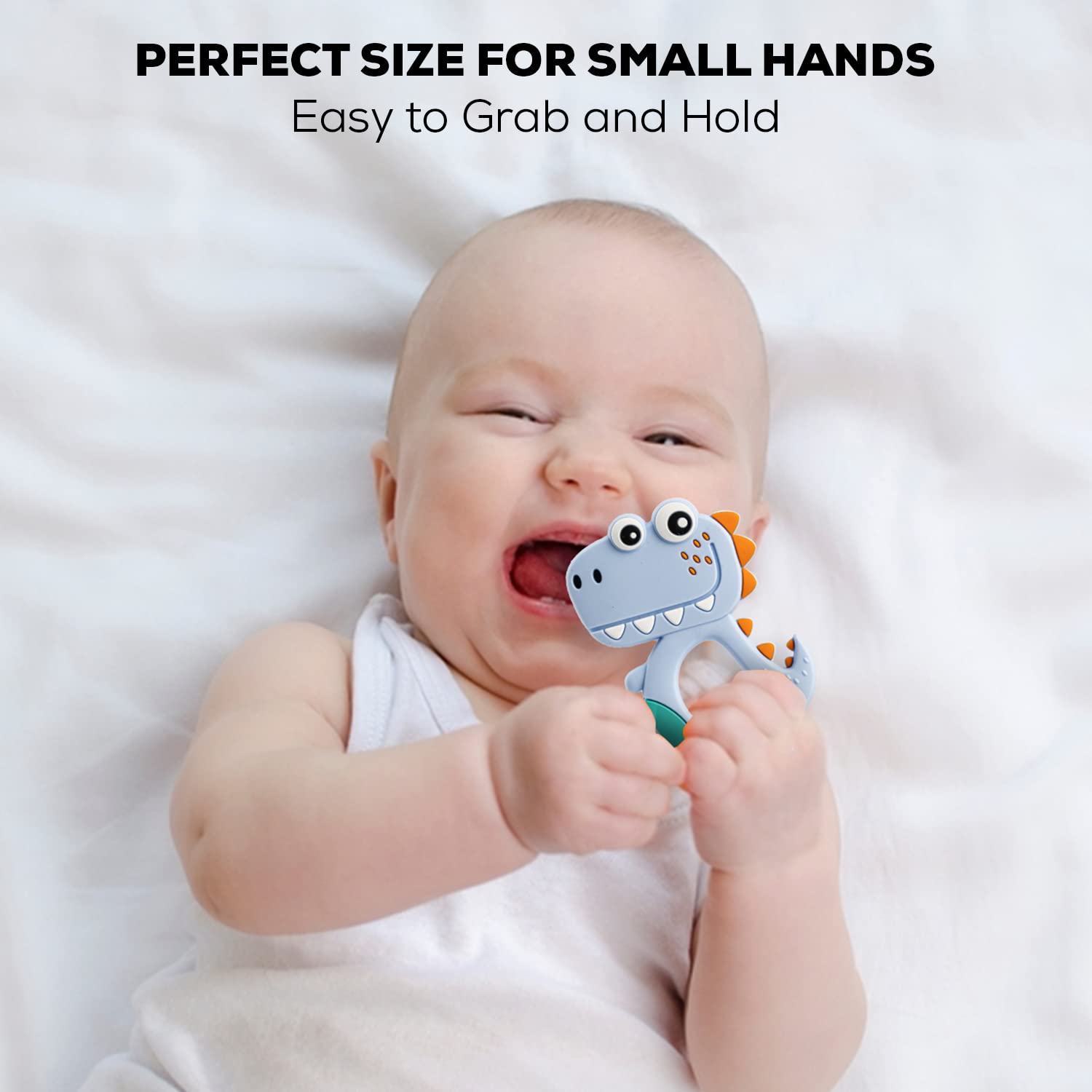 Wukusy silicone dinosaur teether for babies, featuring colorful mixed design and safe, soft material for teething relief.