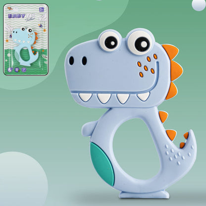 Wukusy silicone dinosaur teether for babies, featuring a mix of colorful dinosaur designs for soothing teething relief.
