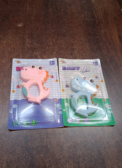 Wukusy silicone dinosaur teether for babies, featuring a colorful mix design, made of safe, soft silicone for soothing gums.