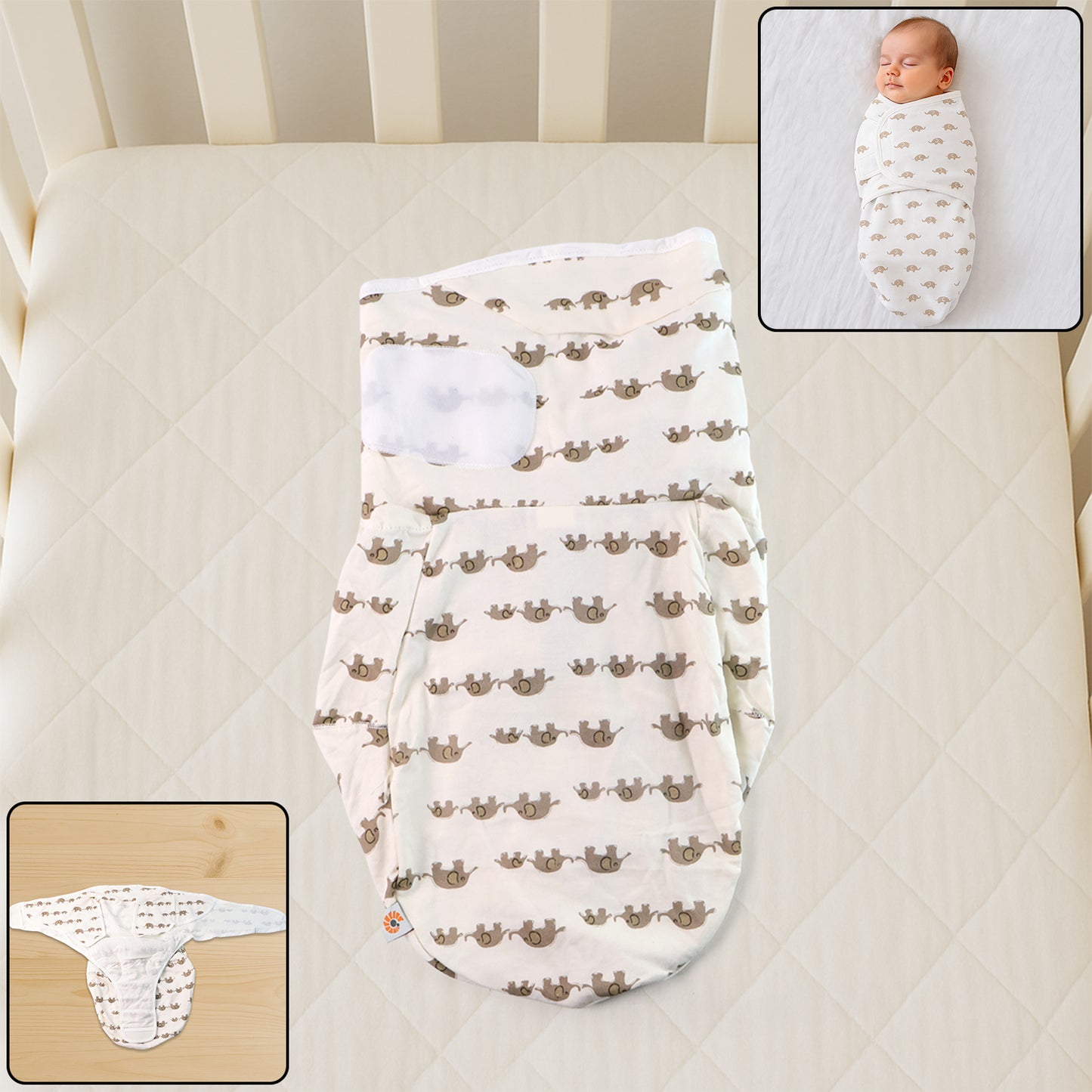 Soft cotton adjustable baby swaddle wrap from Wukusy, designed for newborns, in a gentle pastel color with secure wrap features.