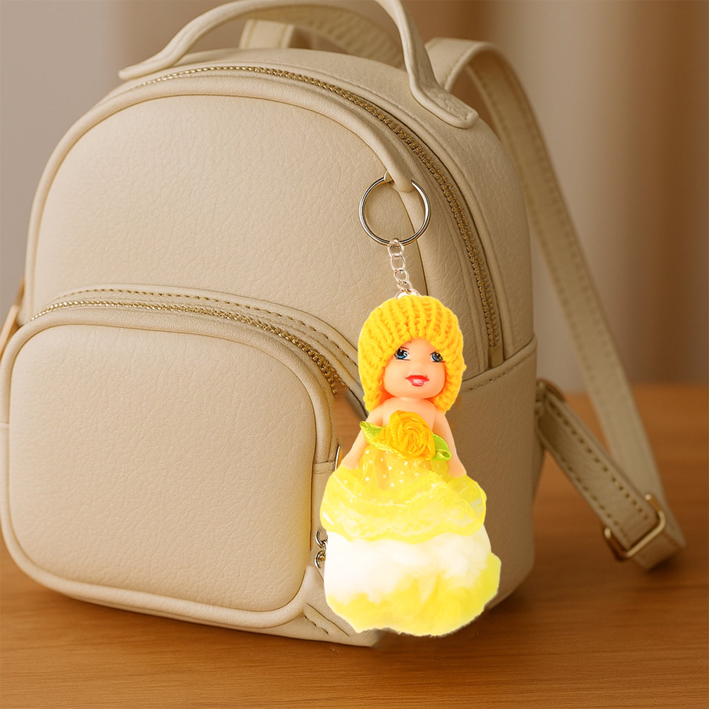Wukusy 2-in-1 kids doll Rakhi and keychain bracelet, soft toy design for Raksha Bandhan, suitable for bags or keys.