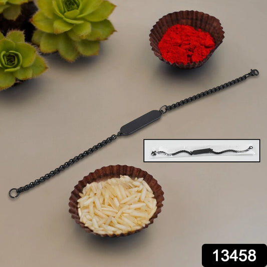Black Rakhi gift bracelet by Wukusy, stylish and adjustable bracelet featuring intricate design for special occasions.