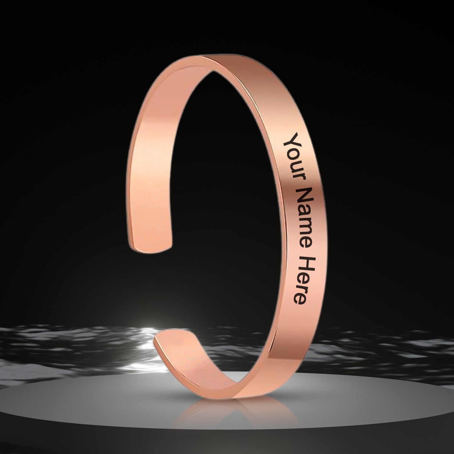 Personalized stylish Kada bracelet in rose gold copper, featuring intricate design, by Wukusy, displayed on a white background.