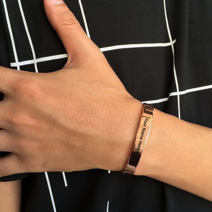 Customized personalized stylish Kada bracelet in rose gold copper with intricate design, featuring a sleek and elegant appearance.