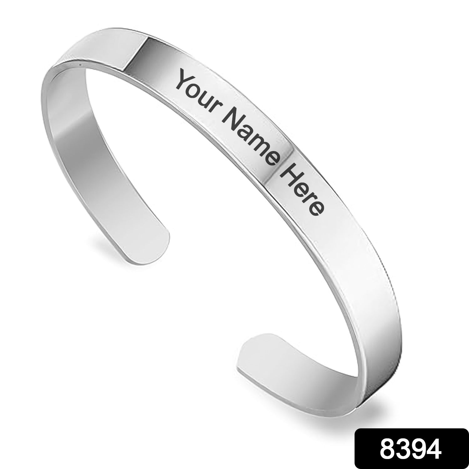 Silver personalized Kada bracelet from Wukusy, stylish and customizable jewelry piece for men and women.