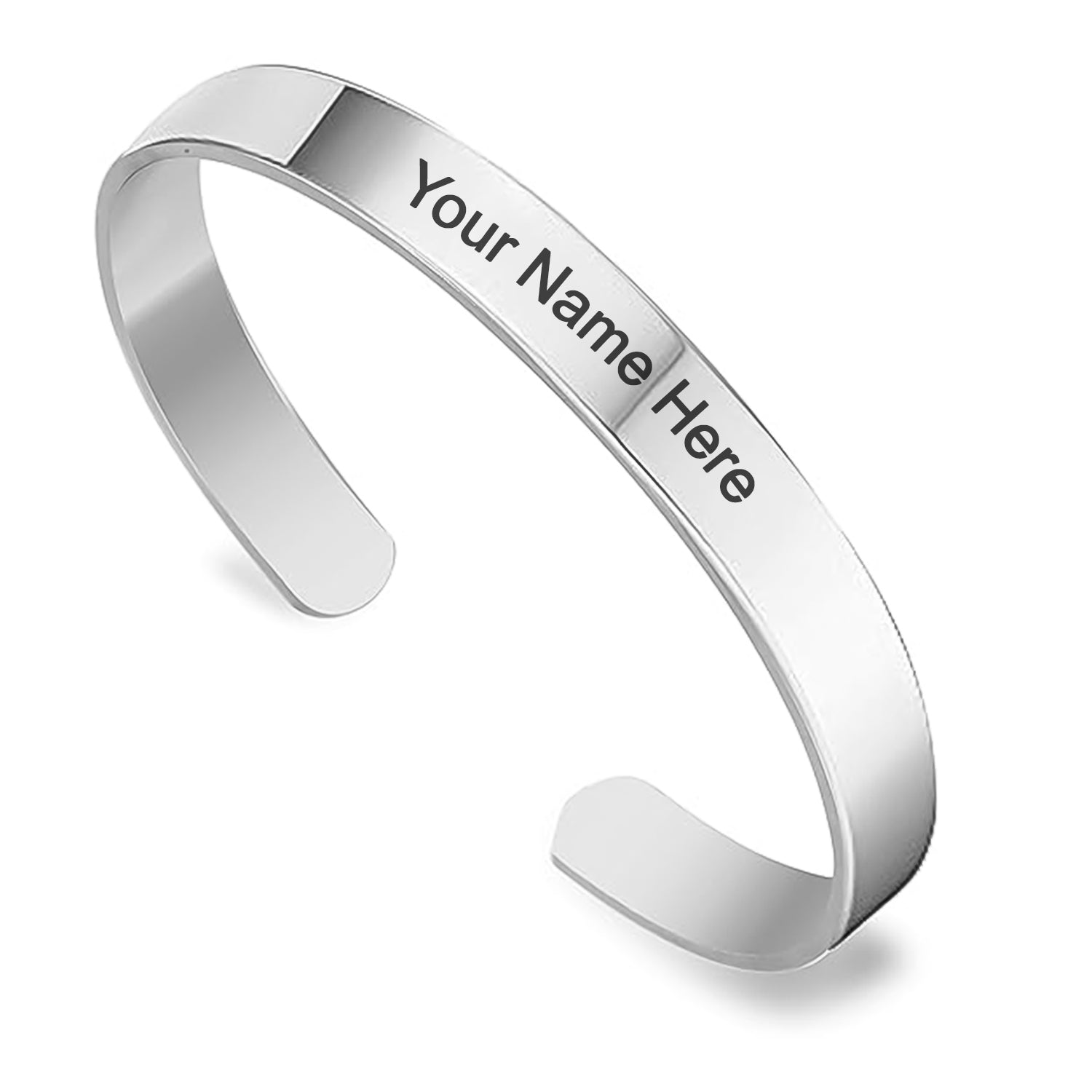 Silver personalized Kada bracelet by Wukusy, stylish and customizable, showcases intricate design on a sleek silver bracelet.
