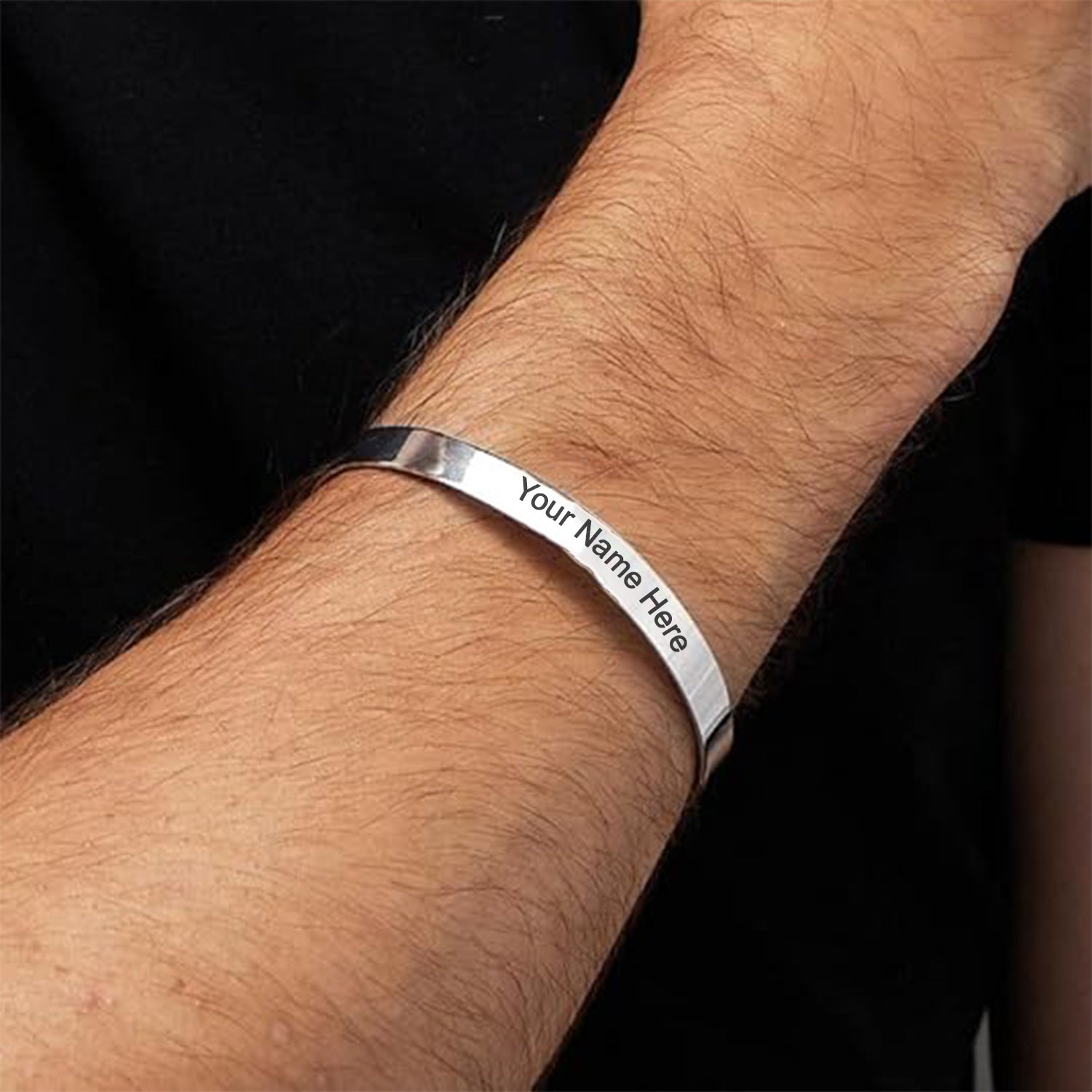 Silver customized personalized Kada bracelet by Wukusy, stylish design with intricate details for a unique look.