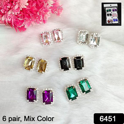 Wukusy diamond jewelry interchangeable triangular-shaped earrings with six pairs in mixed colors, featuring elegant, modern design.
