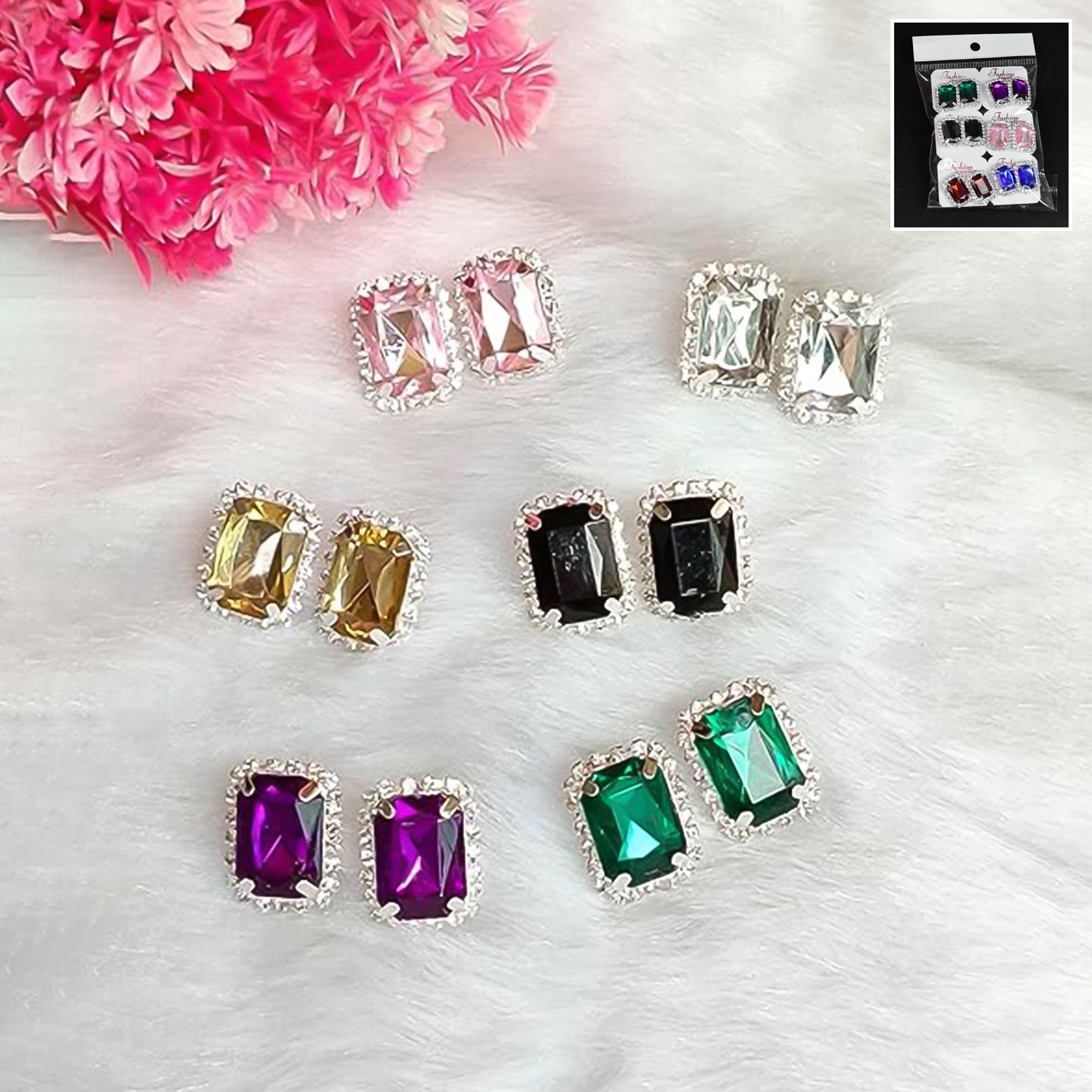 Wukusy diamond jewelry interchangeable triangular-shaped earrings with six pairs in assorted mix colors and designs.
