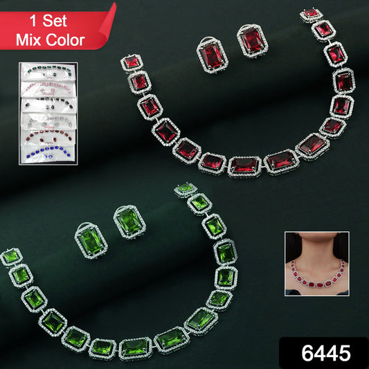 Wukusy diamond necklace and earrings set featuring mixed color jewelry, displayed with matching bracelet for elegant style.