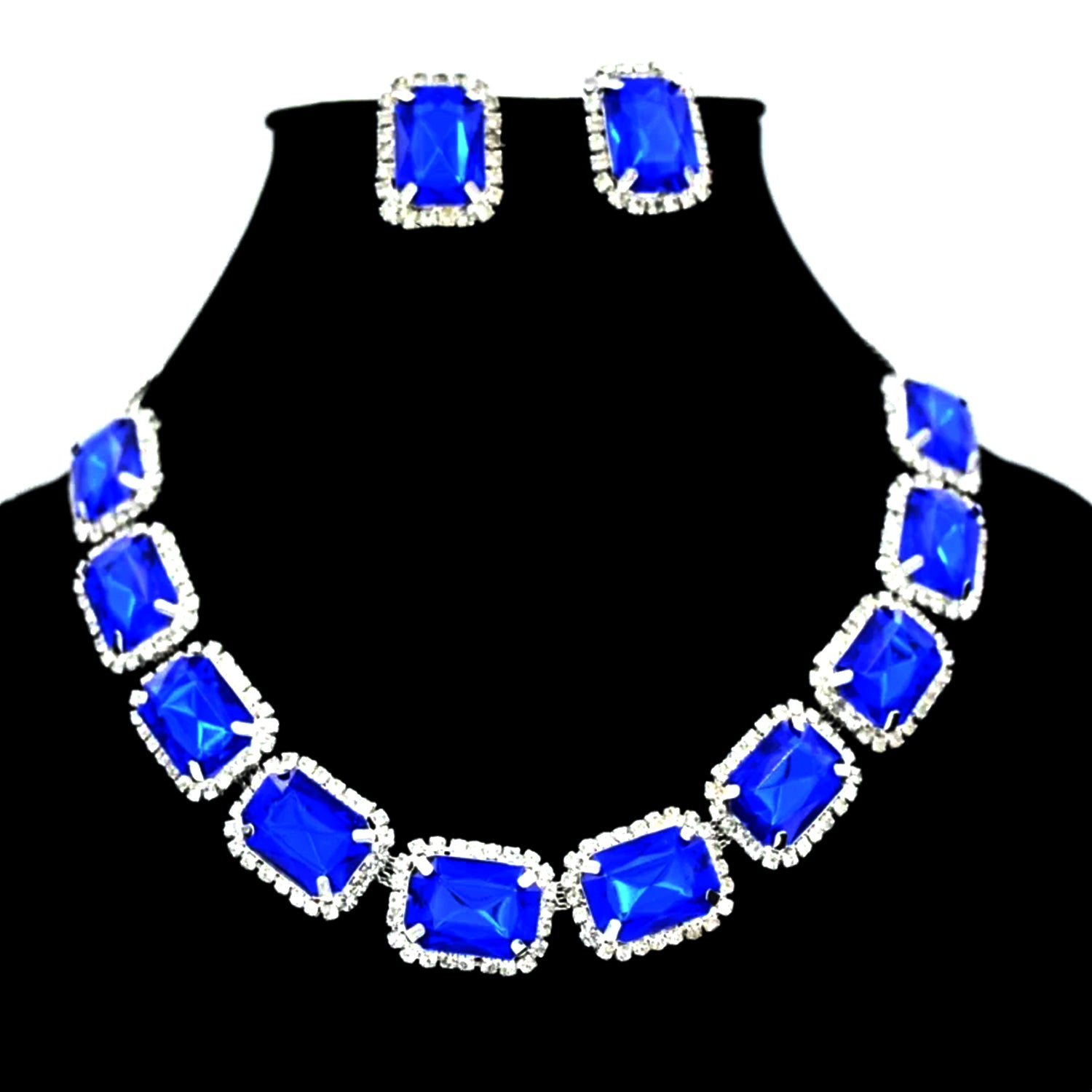 Wukusy diamond necklace and earrings set with mixed color gemstones, featuring a bracelet and matching jewelry pieces.