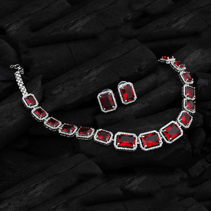 Wukusy diamond necklace and earrings set with mixed color stones, elegant jewelry bracelet pair displayed on a white background.