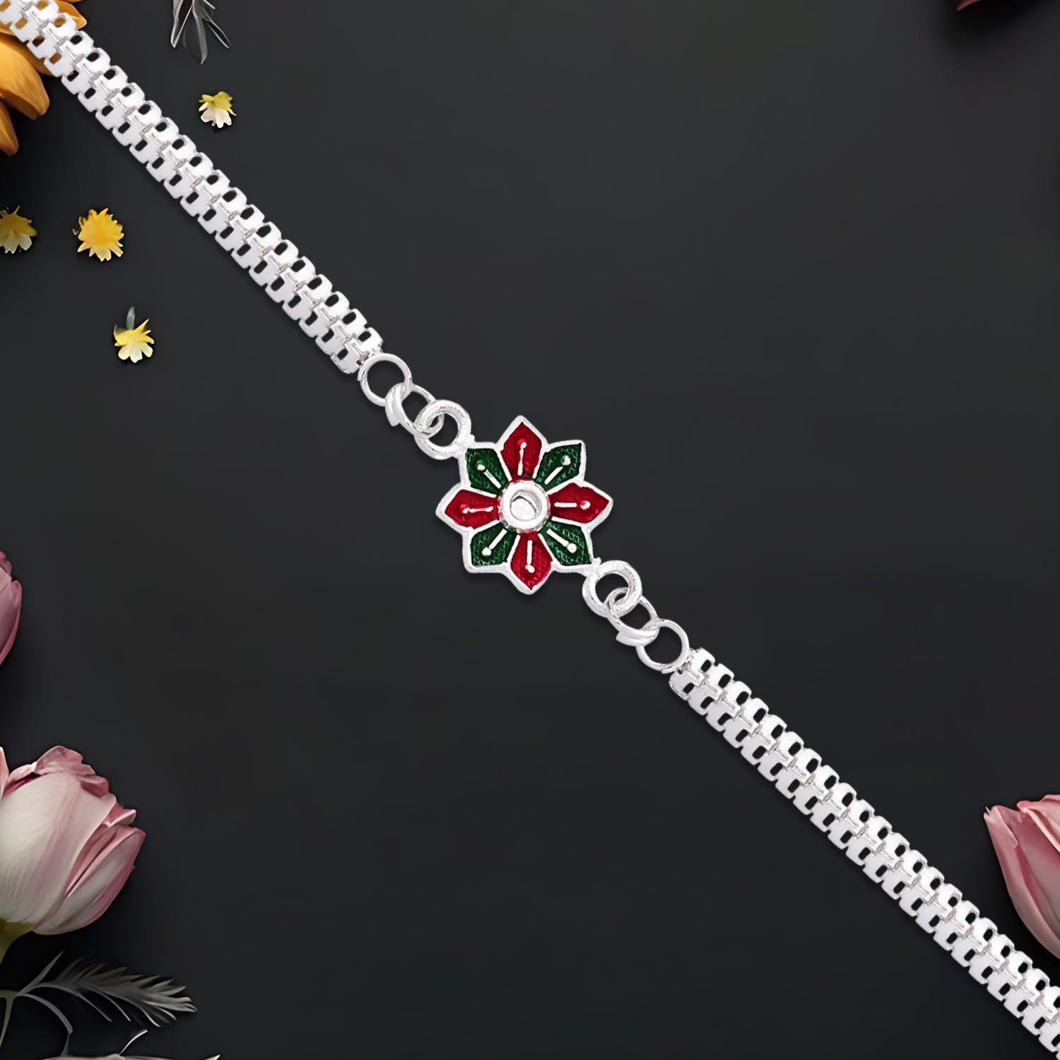 Elegant bracelet-style Rakhi bracelet from Wukusy featuring intricate design and traditional embellishments.