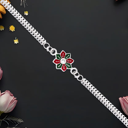 Elegant bracelet-style Rakhi bracelet from Wukusy featuring intricate design and traditional embellishments.