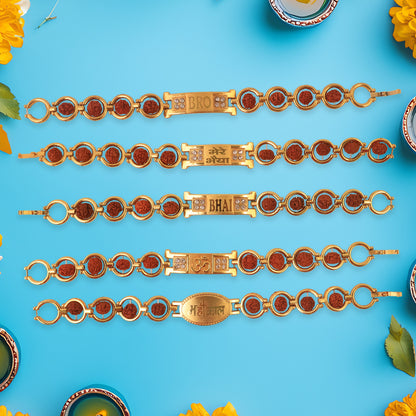 Gold plated designer circular bead bracelet by Wukusy, perfect as a Rakhi for brother, featuring mixed design beads.