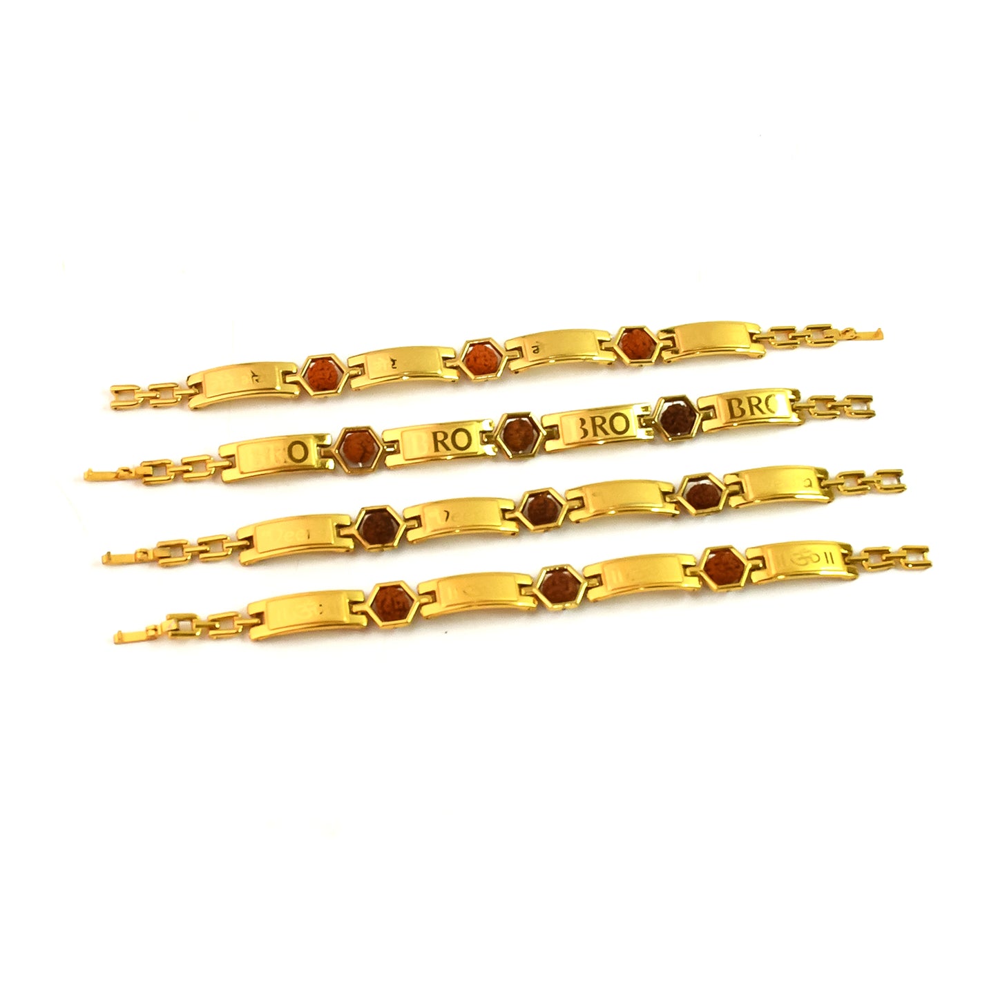 Gold plated hexa bead bracelet for Rakhi by Wukusy, designed for brothers, featuring a stylish, intricate beaded pattern.