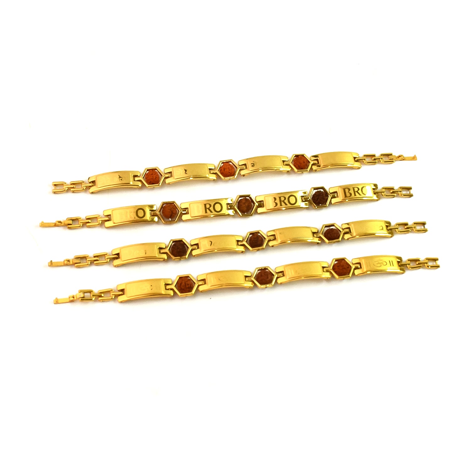 Gold plated hexa bead bracelet for Rakhi by Wukusy, designed for brothers, featuring a stylish, intricate beaded pattern.