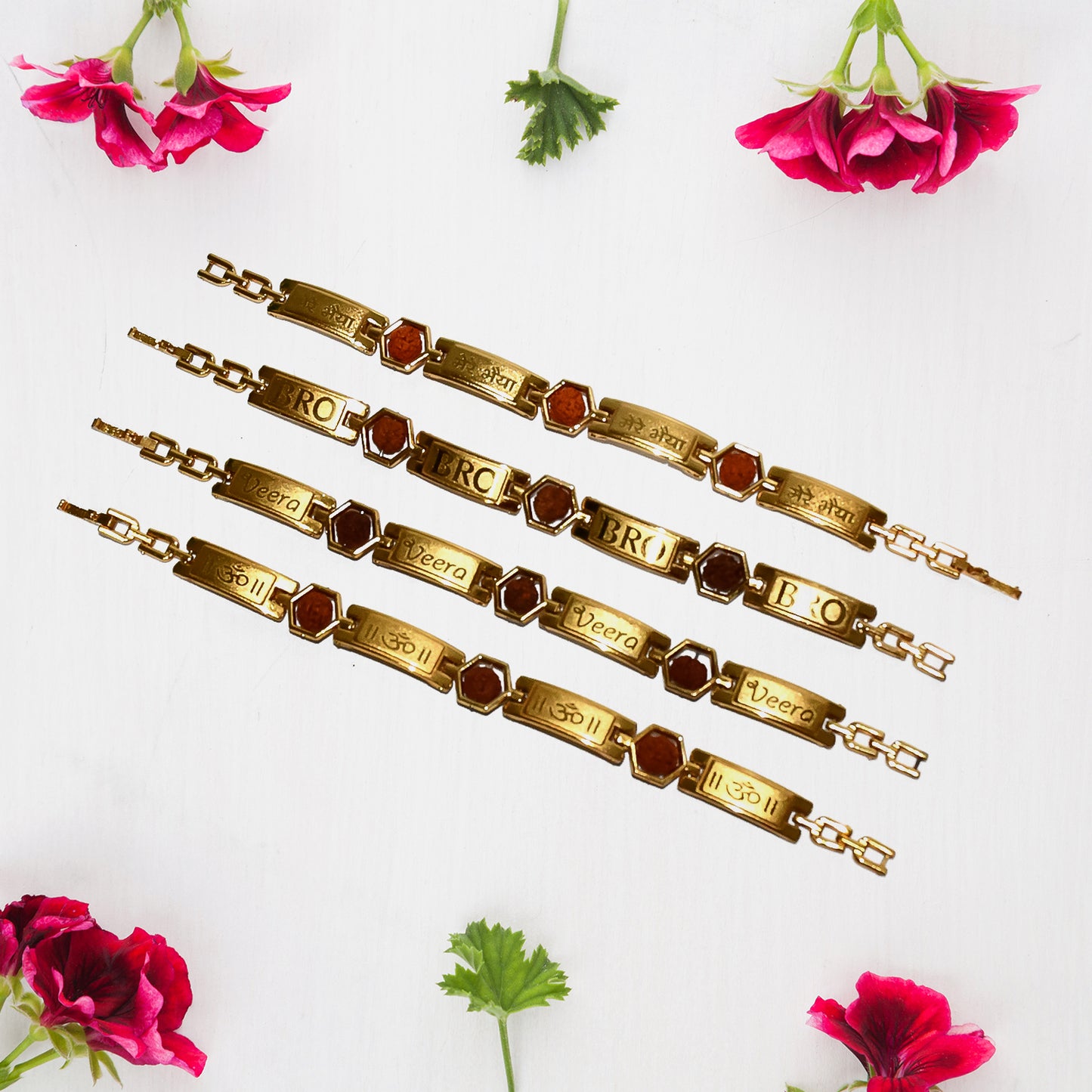Gold plated hexa bead bracelet rakhi for brother by Wukusy, featuring a stylish design and intricate beaded detail.