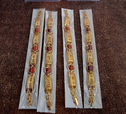 Gold plated hexa bead bracelet rakhi for brother by Wukusy, featuring a stylish design with gold-colored beads and intricate detailing.