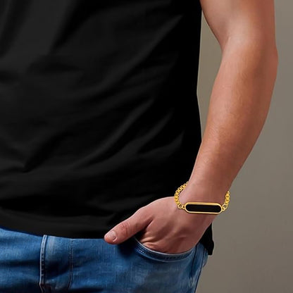 Golden Rakhi gift bracelet by Wukusy, stylish bracelet with intricate design, perfect for festive celebrations and gifting.