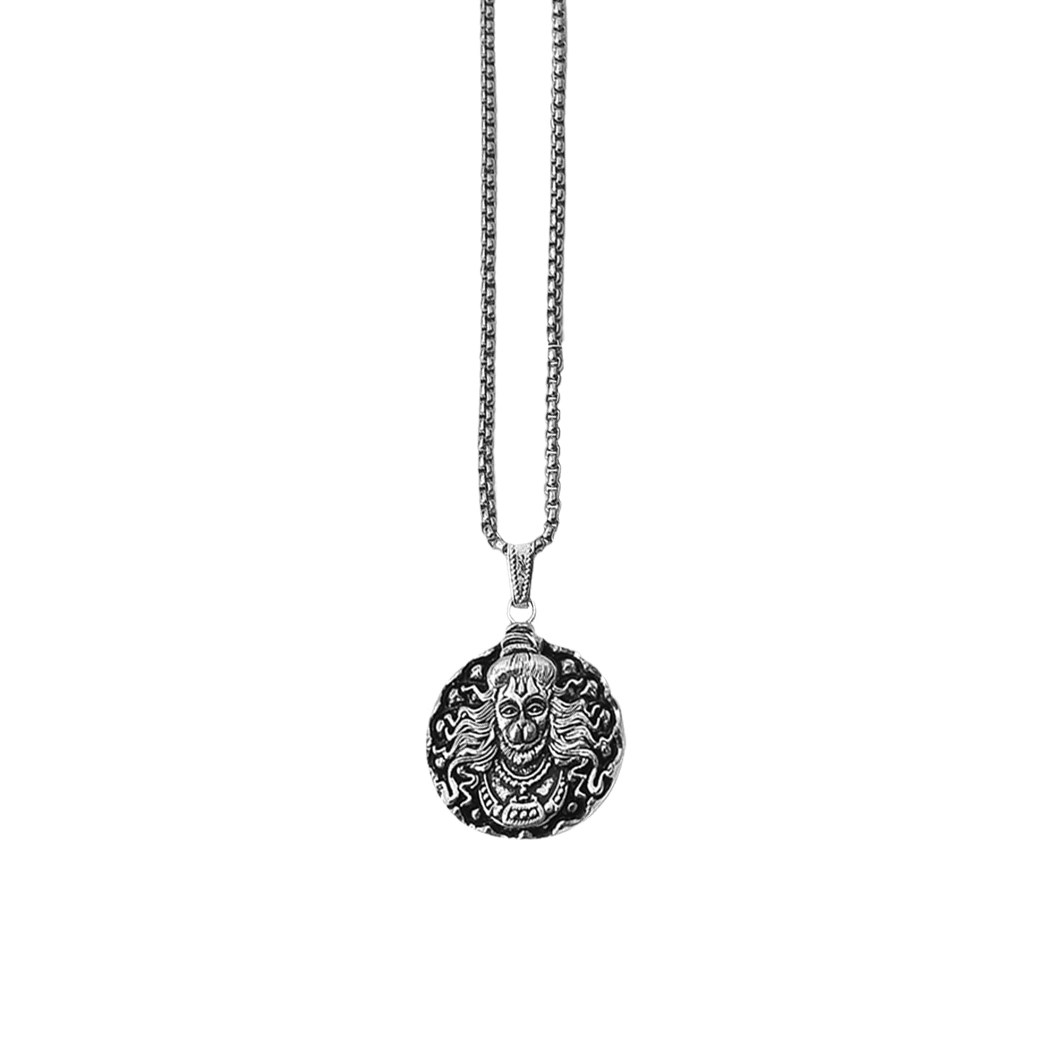 Hanuman face pendant necklace with chain, Wukusy bracelet featuring detailed Hanuman face design and chain attachment.