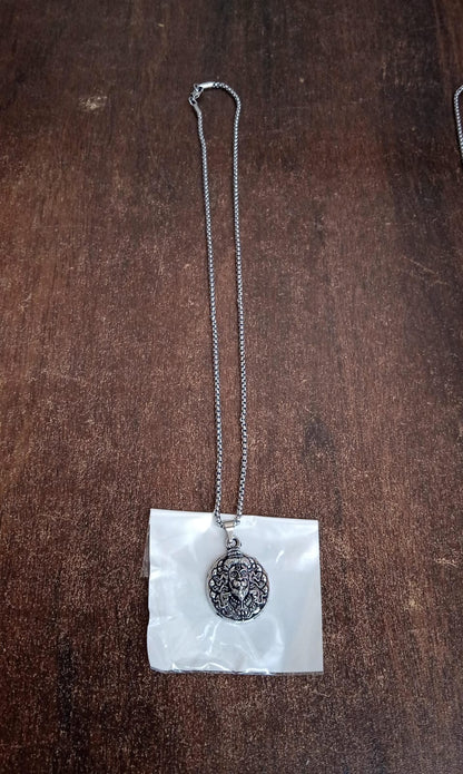 Wukusy Hanuman face pendant necklace with chain, featuring a detailed bracelet design, crafted for spiritual and stylish appeal