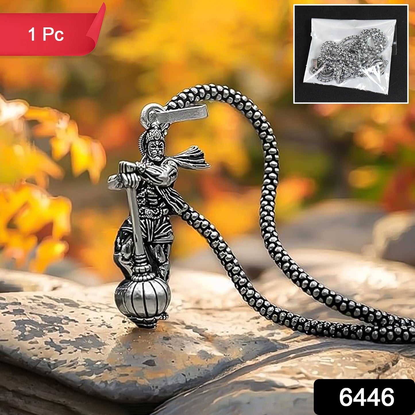 Wukusy Hanuman Ji pendant bracelet with gada, religious jewelry for men and women, featuring intricate design and symbolic motifs.