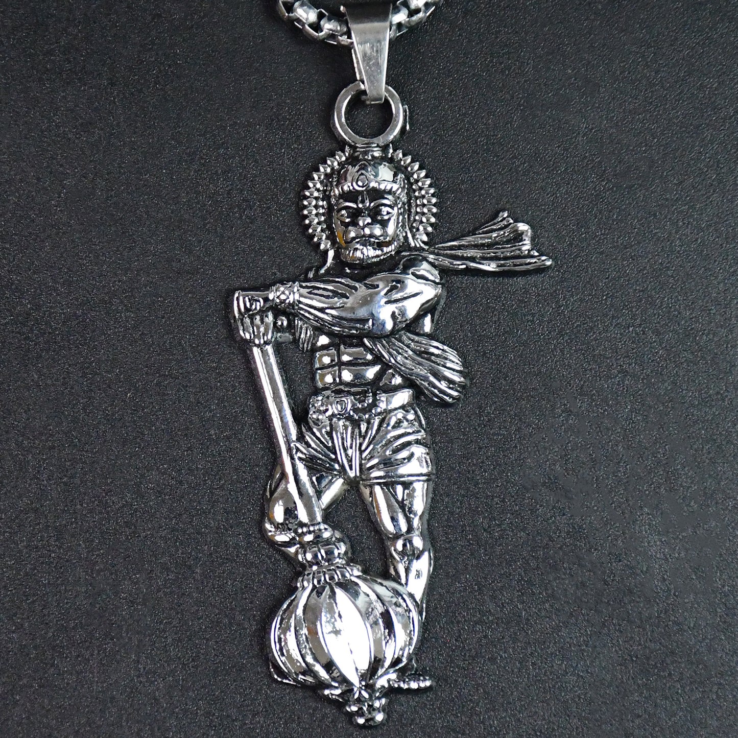 Wukusy Hanuman Ji pendant bracelet with Gada, religious jewelry for men and women, featuring detailed Hanuman idol and traditional design.