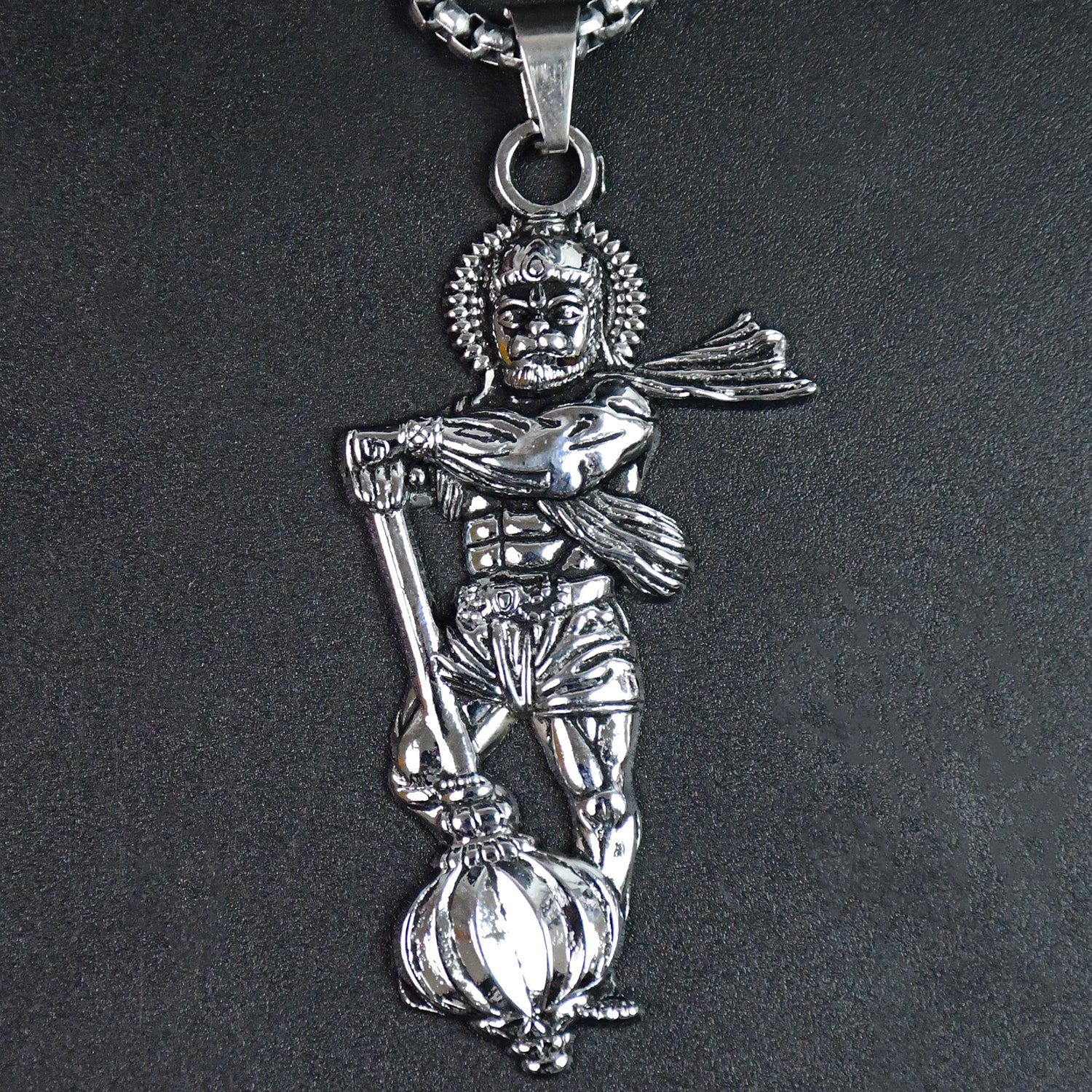 Wukusy Hanuman Ji pendant bracelet with Gada, religious jewelry for men and women, featuring detailed Hanuman idol and traditional design.