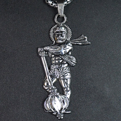 Wukusy Hanuman Ji pendant bracelet with Gada, religious jewelry for men and women, featuring detailed Hanuman idol and traditional design.